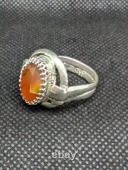 Beautiful Faceted Carnelian Artisan Hand Made Sterling Silver Ring Sz10. A27c