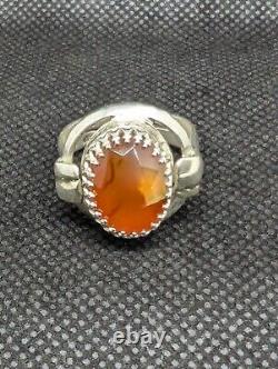 Beautiful Faceted Carnelian Artisan Hand Made Sterling Silver Ring Sz10. A27c