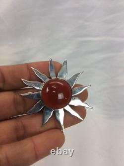 Beautiful Hand Made Sterling Silver 925 Carnelian Sunburst Pendant