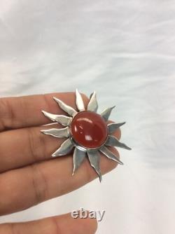 Beautiful Hand Made Sterling Silver 925 Carnelian Sunburst Pendant