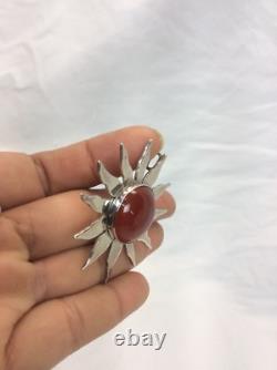 Beautiful Hand Made Sterling Silver 925 Carnelian Sunburst Pendant