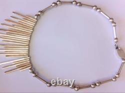 Beautiful Hand Made Sterling Silver Mexican Modernist Sun Ray 18.5 Choker