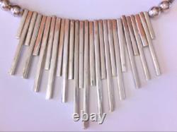 Beautiful Hand Made Sterling Silver Mexican Modernist Sun Ray 18.5 Choker