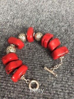 Beautiful Hand Made sterling silver 925 Bali Bead Red Coral bracelet No. 2