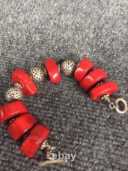 Beautiful Hand Made sterling silver 925 Bali Bead Red Coral bracelet No. 2