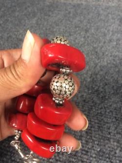 Beautiful Hand Made sterling silver 925 Bali Bead Red Coral bracelet No. 2