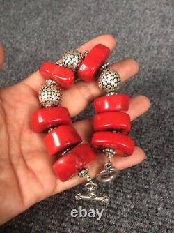 Beautiful Hand Made sterling silver 925 Bali Bead Red Coral bracelet No. 2