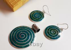 Beautiful Natural Turquoise Sterling Silver Earrings & Pendant Set Hand Made