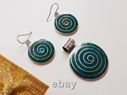 Beautiful Natural Turquoise Sterling Silver Earrings & Pendant Set Hand Made