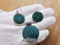 Beautiful Natural Turquoise Sterling Silver Earrings & Pendant Set Hand Made