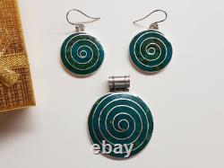 Beautiful Natural Turquoise Sterling Silver Earrings & Pendant Set Hand Made