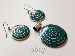 Beautiful Natural Turquoise Sterling Silver Earrings & Pendant Set Hand Made