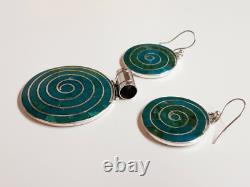 Beautiful Natural Turquoise Sterling Silver Earrings & Pendant Set Hand Made