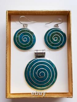 Beautiful Natural Turquoise Sterling Silver Earrings & Pendant Set Hand Made