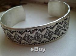 Beautiful Navajo Made Cuff By Leonard Maloney Sterling Silver Heavily Stamped