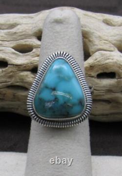 Beautiful Navajo Made Turquoise and Sterling Silver Triangle Ring Size 6 3/4+