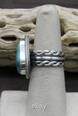 Beautiful Navajo Made Turquoise and Sterling Silver Triangle Ring Size 6 3/4+