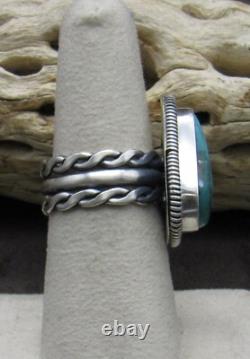 Beautiful Navajo Made Turquoise and Sterling Silver Triangle Ring Size 6 3/4+