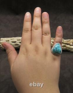 Beautiful Navajo Made Turquoise and Sterling Silver Triangle Ring Size 6 3/4+