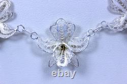 Beautiful Sterling Silver Hand Made 5 Iris Link Necklace 18.5- 13650