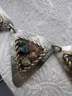 Beautiful & Unique Artisan Made Sterling Silver & Tourmaline Panel Necklace