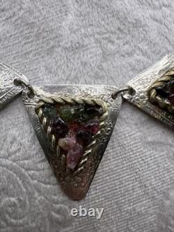 Beautiful & Unique Artisan Made Sterling Silver & Tourmaline Panel Necklace