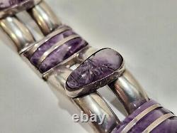 Beautiful Vintage 7 Sterling Silver Carved Amethyst Bracelet Made In Mexico ERR
