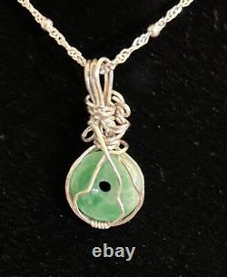 Beautiful Vintage Designer Made Sterling Silver Jade Pendant