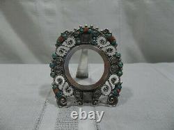 Beautiful Vintage Taxco Made Sterling Silver Frame with Varying Inlaid Gems
