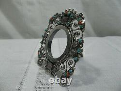 Beautiful Vintage Taxco Made Sterling Silver Frame with Varying Inlaid Gems