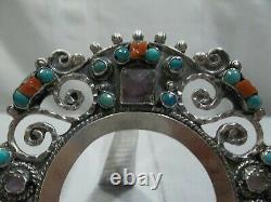 Beautiful Vintage Taxco Made Sterling Silver Frame with Varying Inlaid Gems