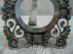 Beautiful Vintage Taxco Made Sterling Silver Frame with Varying Inlaid Gems