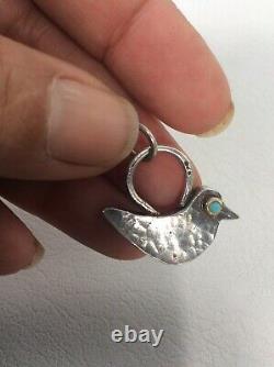 Beautiful Vtg Artisan Hand Made sterling Silver 925 Heart Bird Toggle bracelet
