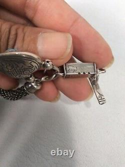 Beautiful Vtg Artisan Hand Made sterling Silver 925 Heart Bird Toggle bracelet