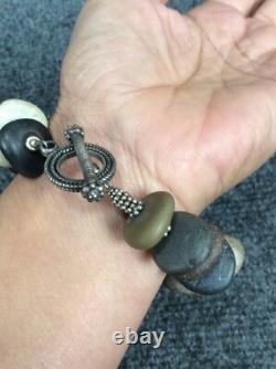 Beautiful artisan hand made sterling Silver 925 brown black stone Bracelet