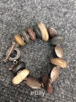 Beautiful artisan hand made sterling Silver 925 brown black stone Bracelet