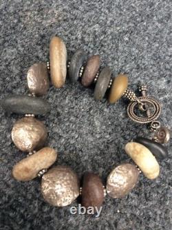 Beautiful artisan hand made sterling Silver 925 brown black stone Bracelet