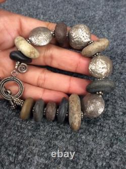 Beautiful artisan hand made sterling Silver 925 brown black stone Bracelet