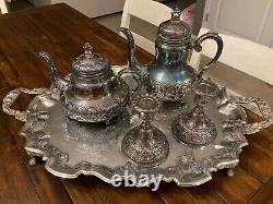 Big German Eugene Ferner Hand Made Sterling Silver Coffee / Tea Set Candlesticks