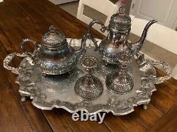 Big German Eugene Ferner Hand Made Sterling Silver Coffee / Tea Set Candlesticks