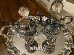 Big German Eugene Ferner Hand Made Sterling Silver Coffee / Tea Set Candlesticks