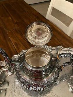 Big German Eugene Ferner Hand Made Sterling Silver Coffee / Tea Set Candlesticks