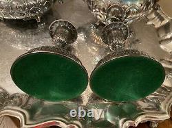 Big German Eugene Ferner Hand Made Sterling Silver Coffee / Tea Set Candlesticks