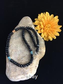 Black Onyx Blue Turquoise Navajo Sterling Silver Necklace 18 10022