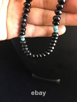 Black Onyx Blue Turquoise Navajo Sterling Silver Necklace 18 10022