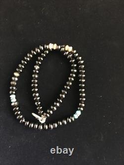 Black Onyx Blue Turquoise Navajo Sterling Silver Necklace 18 10022