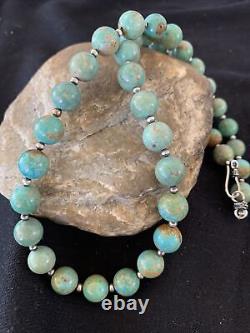 Blue Green Royston Turquoise Navajo Pearls Sterling Silver Necklace 1379