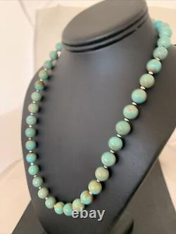 Blue Green Royston Turquoise Navajo Pearls Sterling Silver Necklace 1379