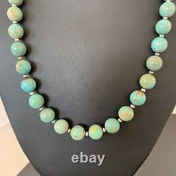 Blue Green Royston Turquoise Navajo Pearls Sterling Silver Necklace 1379