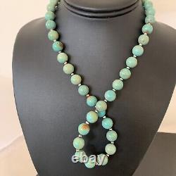 Blue Green Royston Turquoise Navajo Pearls Sterling Silver Necklace 1379